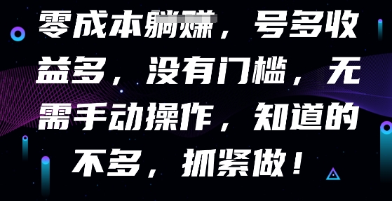零成本全自动，号多收益多，没有门槛，无需手动-馬上搞钱