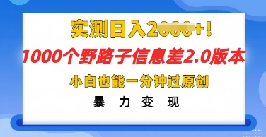 2025抖音1000个野路子信息差最新玩法，一分钟过原创，暴力变现月入几k-馬上搞钱