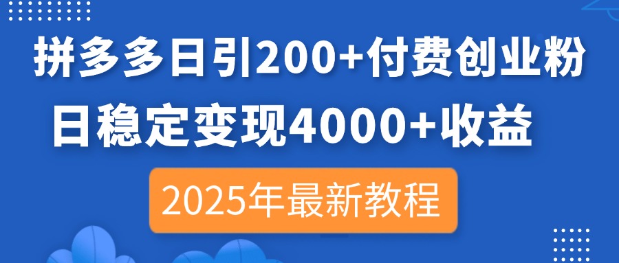 (14217期)拼多多日引200+付费创业粉,日稳定变现4000+收益,2025年最新教程-馬上搞钱