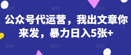 公众号代运营，我出文章你来发，暴力日入5张+【揭秘】-馬上搞钱