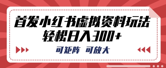 首发小红书虚拟资料玩法，可矩阵，可放大，轻松日入3张-馬上搞钱