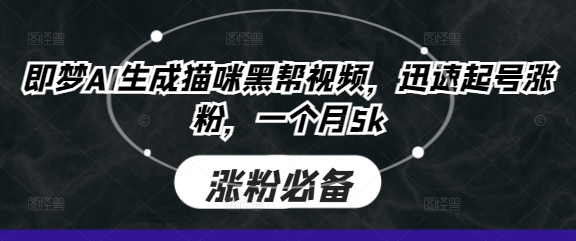 即梦AI生成猫咪黑帮视频，迅速起号涨粉，一个月5k-馬上搞钱
