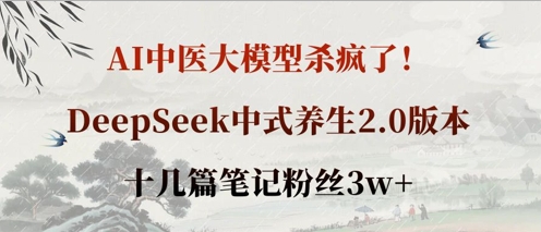AI中医大模型杀疯了！DeepSeek中式养生2.0版本，十几篇笔记粉丝3w+-馬上搞钱