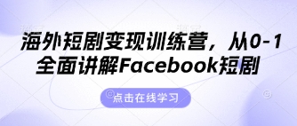 海外短剧变现训练营，从0-1全面讲解Facebook短剧-馬上搞钱