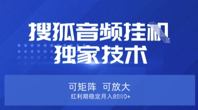 【搜狐音频挂G】独家技术，可矩阵可放大，红利期稳定月入8k【揭秘】-馬上搞钱