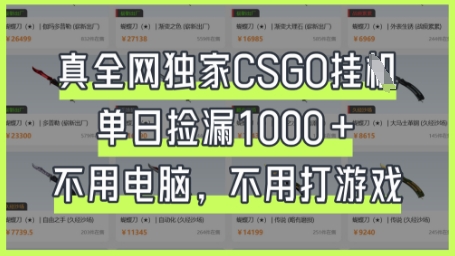 真全网独家CSGO挂G，单日捡漏1k+【揭秘】-馬上搞钱